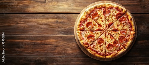 Pizza viewed from above on ...
