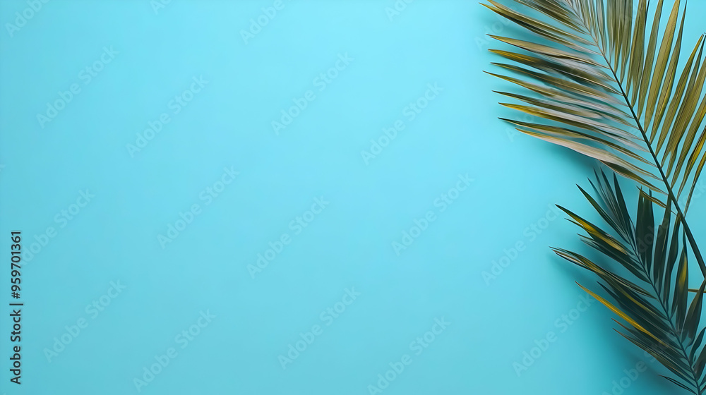 Fototapeta premium Tropical Palm Leaf on Blue Background