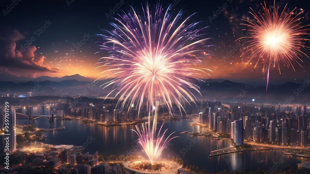 fireworks over the bright city fireworks over the bright city