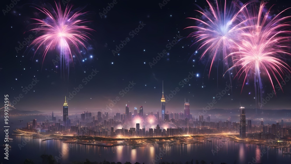 Fototapeta premium fireworks over the bright city
