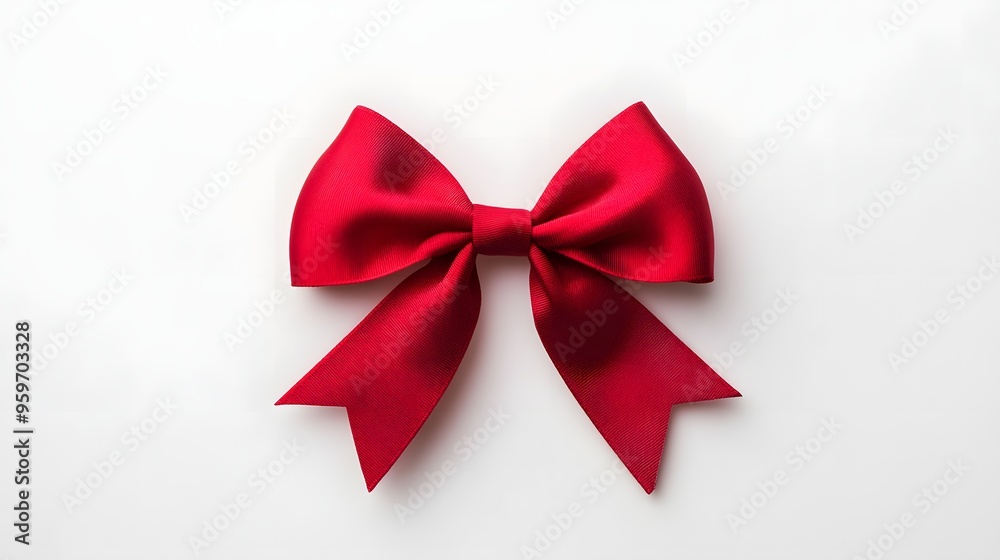 A vibrant red satin bow on a white background, perfect for gift wrapping or festive decorations. A vibrant red satin bow on a white background, perfect for gift wrapping or festive decorations.