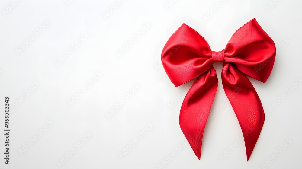A vibrant red satin bow against a clean white background, perfect for festive and celebratory themes. A vibrant red satin bow against a clean white background, perfect for festive and celebratory themes.