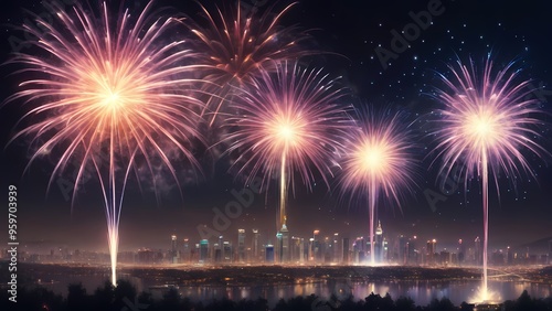 fireworks over the bright city