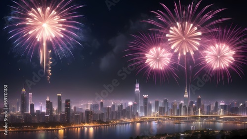 fireworks over the bright city