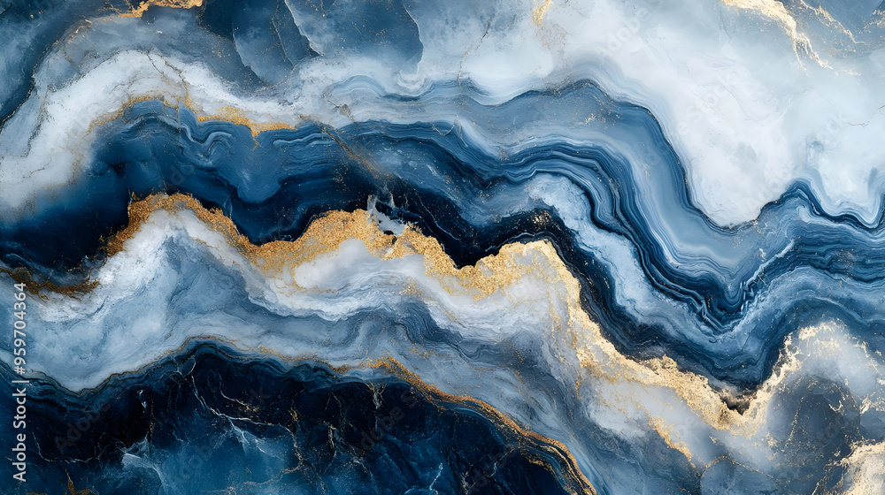 Abstract Blue and Gold Marble Texture Background