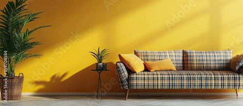 Stylish sofa with a plaid p...