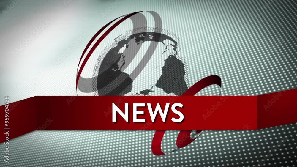 NEWS text animation over globe and red ribbon on dotted background