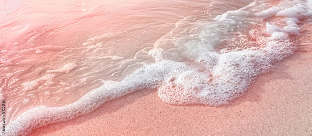 Fototapeta premium Coastal sand texture up close Natural background with a pink hue. with copy space image. Place for adding text or design