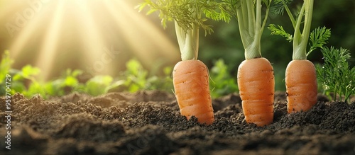 Three baby carrots in soil ...