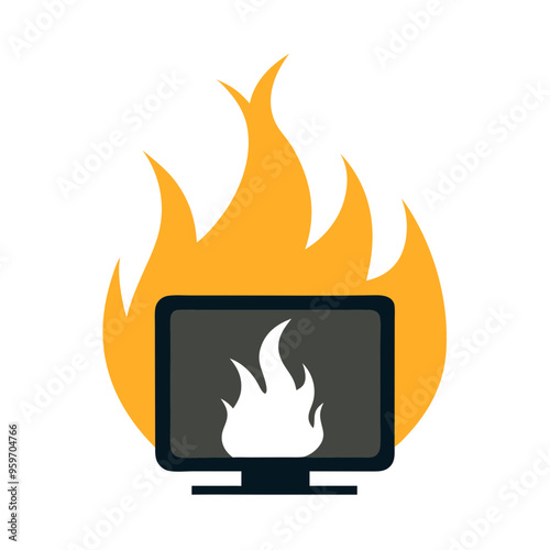 flatscreen television engulfed in bright, intense flames