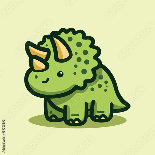 Adorable cute triceratops vector illustration in flat style