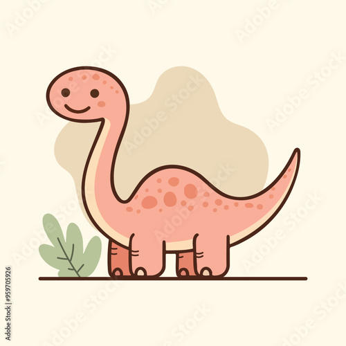Cute brontosaurus vector illustration in flat style