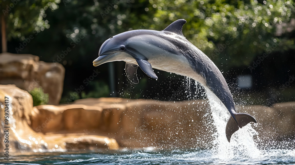 Fototapeta premium Dolphin Leaping Out Of Water With Splash