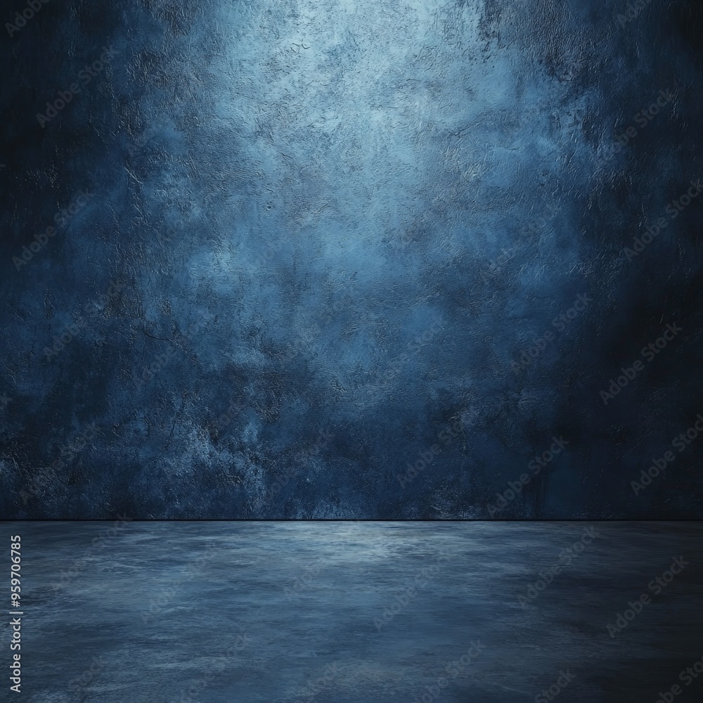 Matte Dark Blue Wall with Soft Spotlight and Subtle Shadow Matte Dark Blue Wall with Soft Spotlight and Subtle Shadow