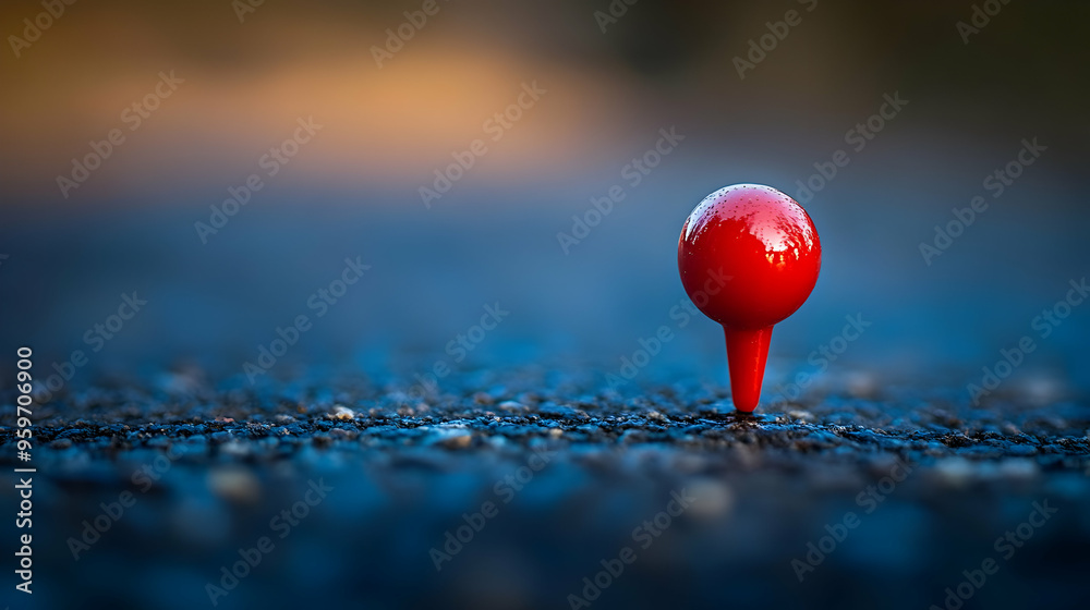Red Pin on Asphalt Road Location Marker Red Pin on Asphalt Road Location Marker