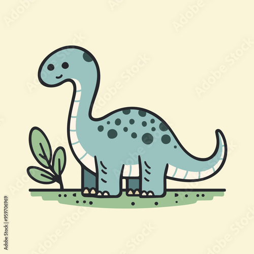 Cute brontosaurus vector illustration in flat style