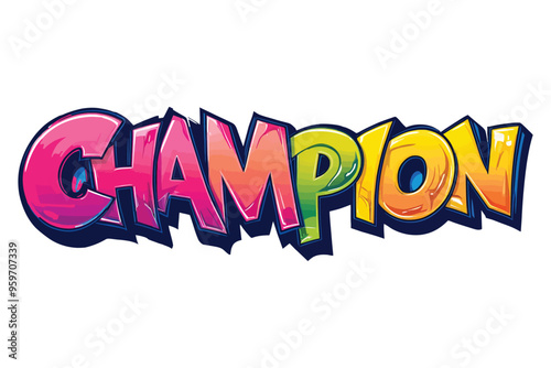 Colorful Champion Graffiti Style Vector for T-Shirts and Graphic Design Elements Resource