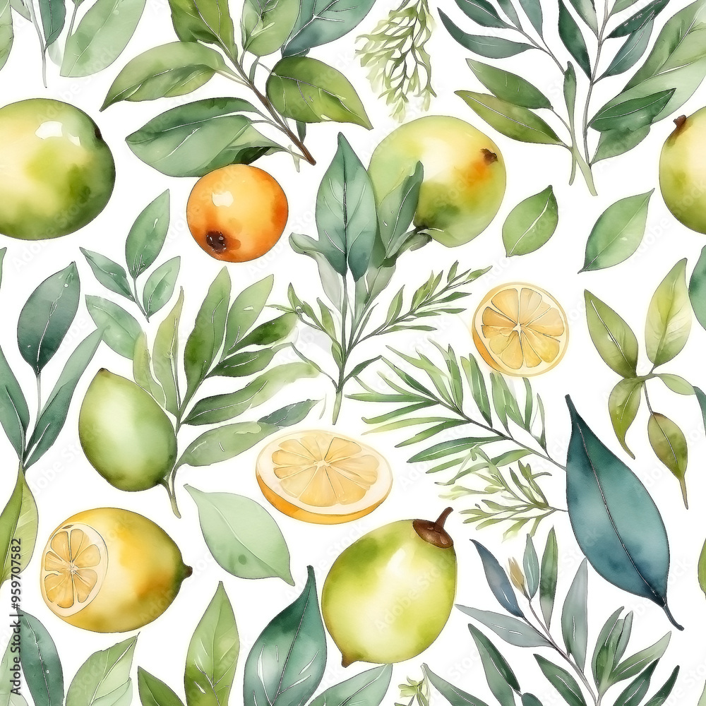 seamless Watercolor Pattern using botanical elements. seamless Watercolor Pattern using botanical elements.