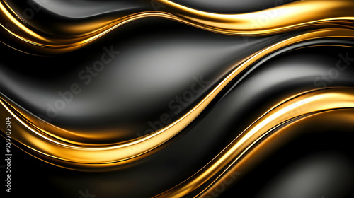 Abstract Black and Gold Wavy Background