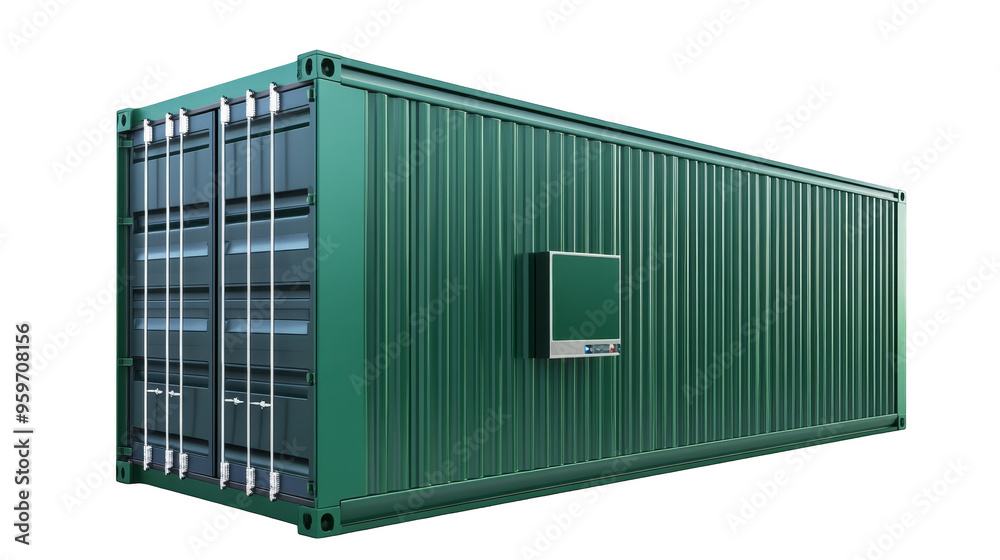 Green Shipping Container with Doors and Blank Display Panel Green Shipping Container with Doors and Blank Display Panel