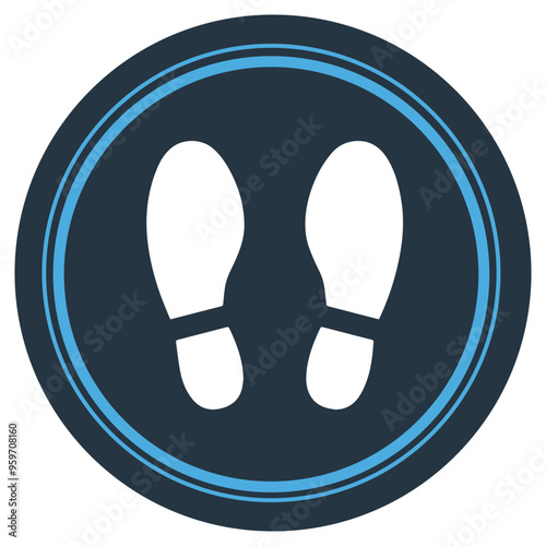Footprint vector sign. stand here in white color on navy background	
