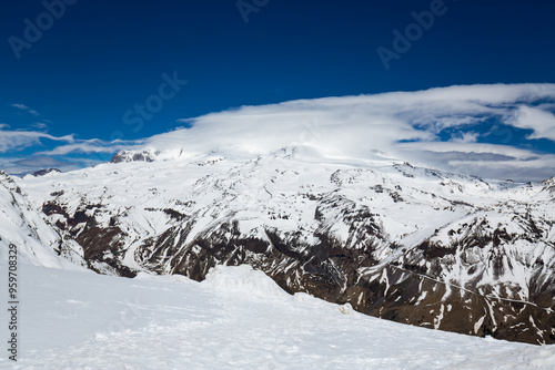 Panoramic view of the mount Elbrus from the mount Cheget photo