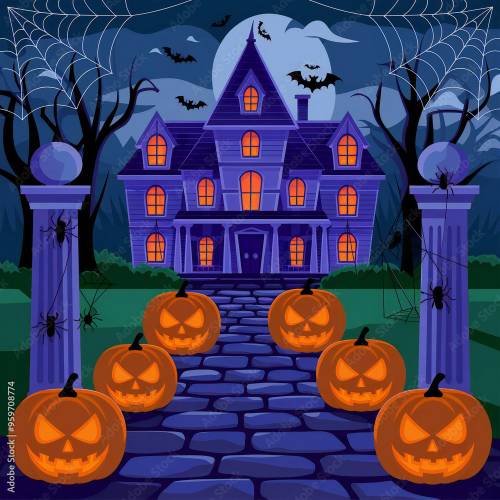 Fototapeta premium halloween background with pumpkin and house