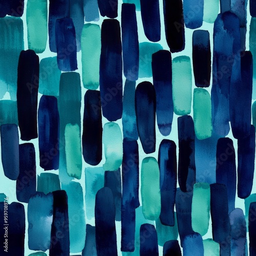seamless pattern of dark blue and teal watercolor brush strokes