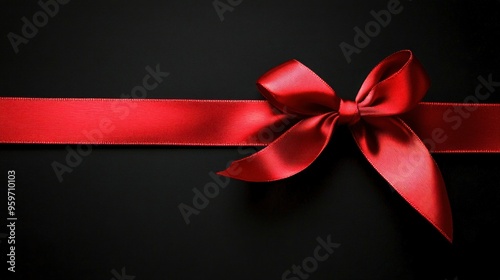 Red Satin Ribbon Bow on Black Background