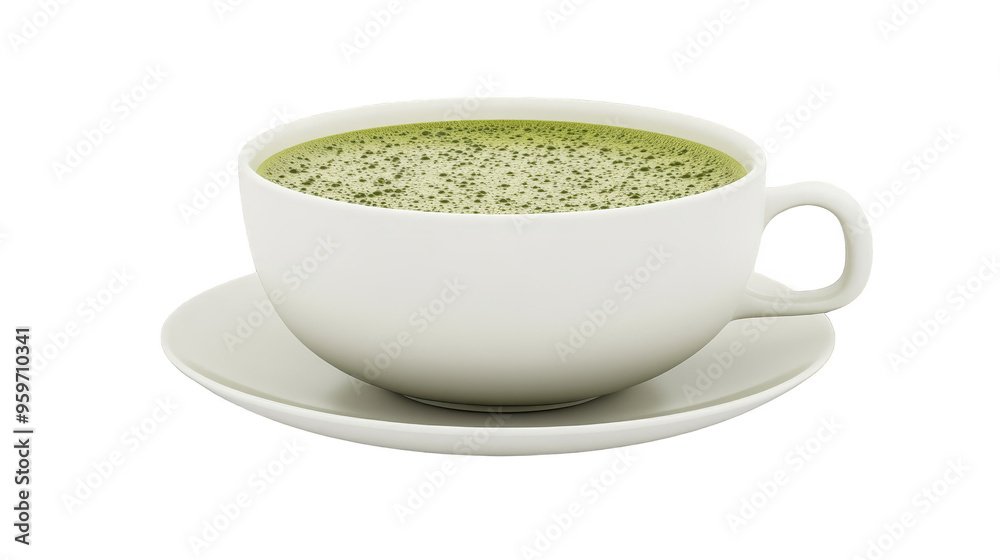 Green Tea Matcha Latte in White Cup with Saucer Green Tea Matcha Latte in White Cup with Saucer