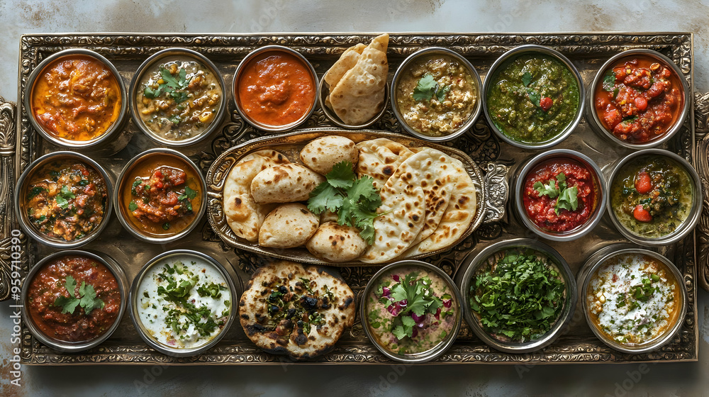 Indian Food Platter with Curry Naan and Dips Indian Food Platter with Curry Naan and Dips