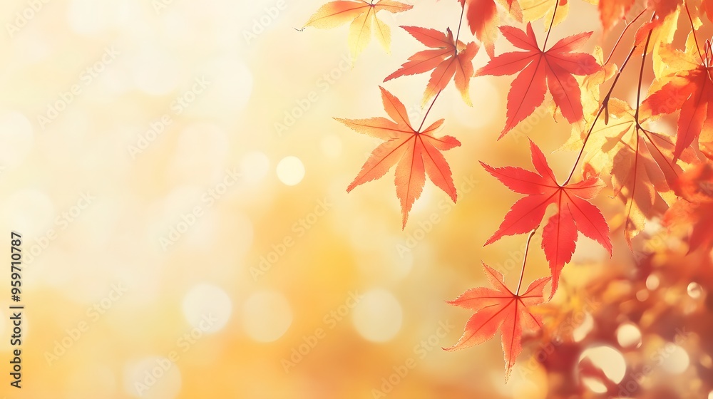 A serene image of vibrant maple leaves in autumn hues, softly illuminated against a warm, bokeh background. A serene image of vibrant maple leaves in autumn hues, softly illuminated against a warm, bokeh background.