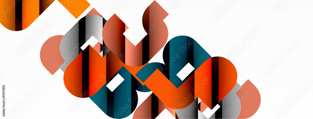 Abstract background. Colorful geometric curve shapes with black shadow lines effects