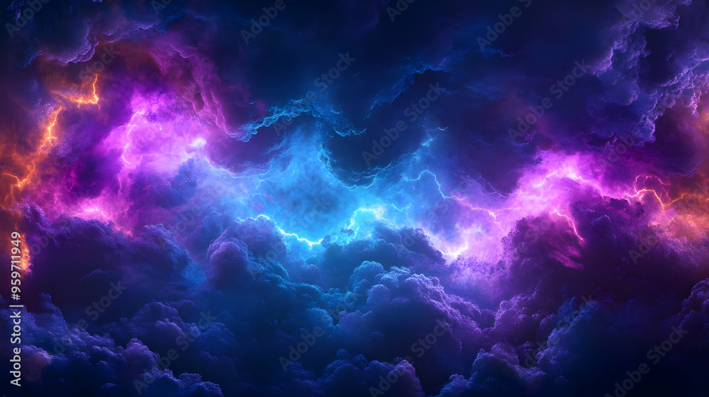 Abstract Cloudscape with Neon Lightning Abstract Cloudscape with Neon Lightning