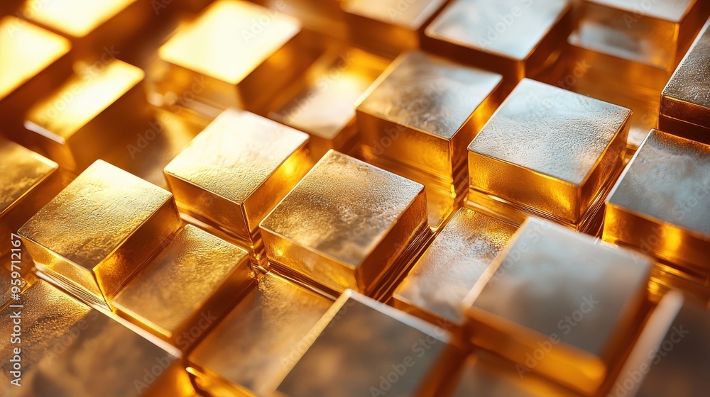 Abstract 3D gold squares with varying depths, crisp edges, and intricate light reflections. Abstract and Minimalistic Design Backgrounds Abstract 3D gold squares with varying depths, crisp edges, and intricate light reflections. Abstract and Minimalistic Design Backgrounds