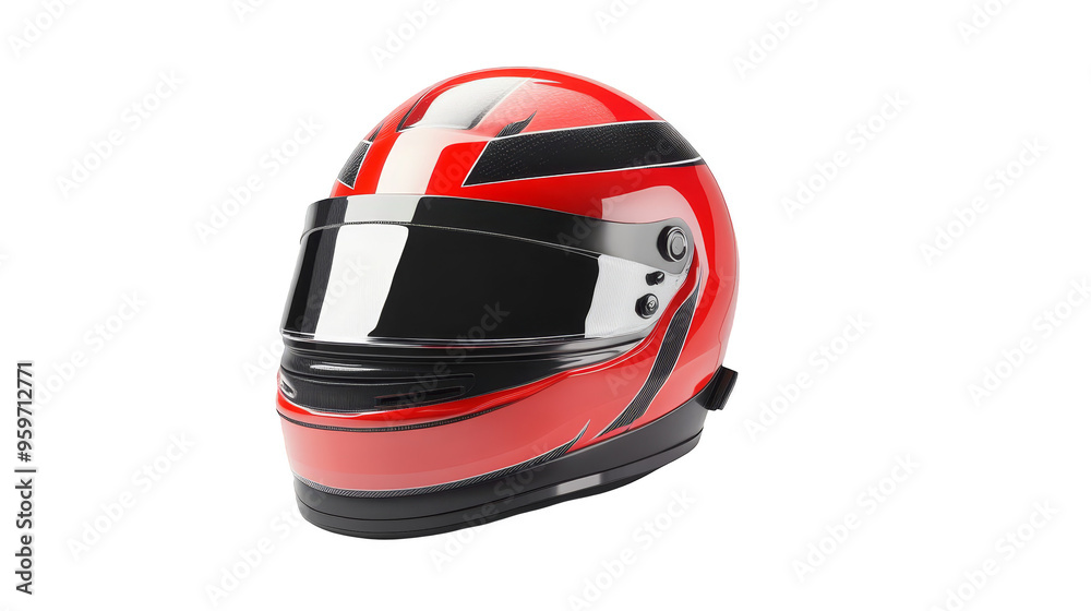 Fototapeta premium Red Racing Helmet with Visor and Black Stripes