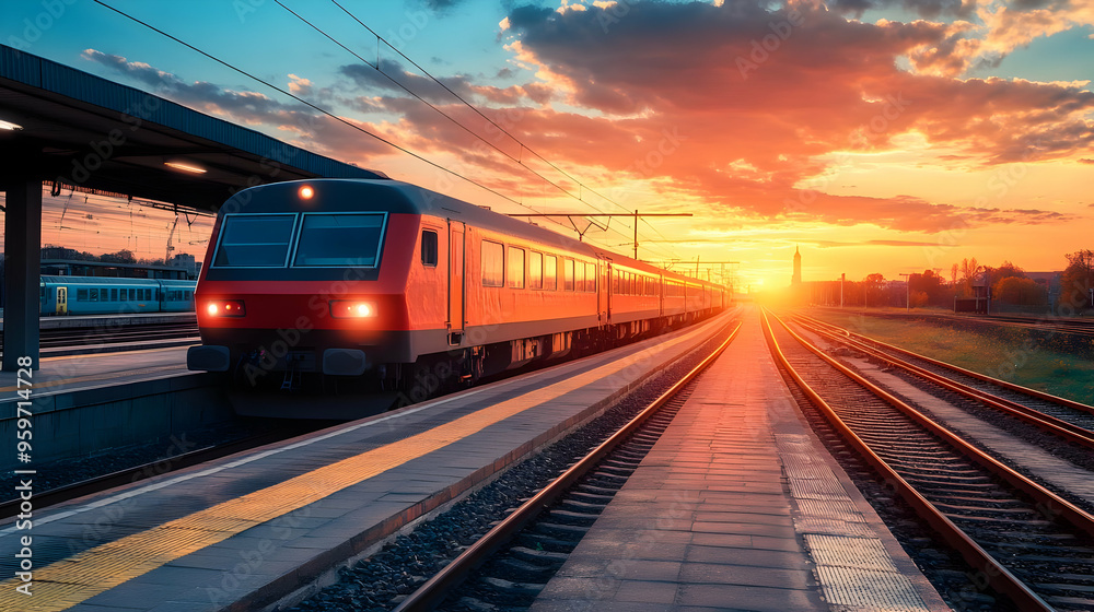 Train Leaving Station at Sunset Train Leaving Station at Sunset