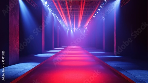 Futuristic Runway Illuminated by Vibrant Neon Lights for Glamorous Fashion Show