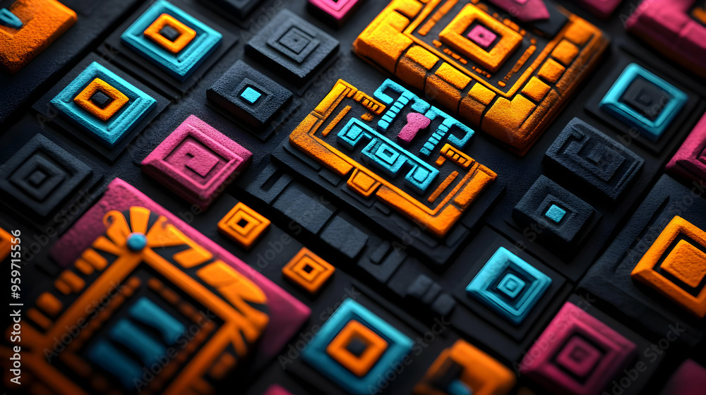 Abstract Geometric Pattern with Colorful Squares and Rectangles Abstract Geometric Pattern with Colorful Squares and Rectangles