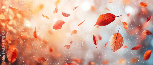 alling autumn leaves, warm colors, seasonal autumn background  photo