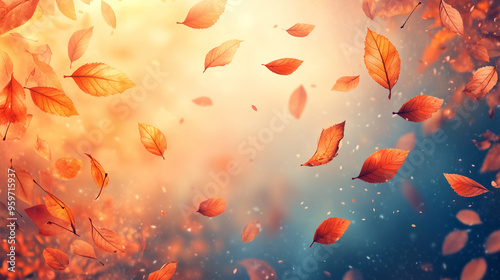 alling autumn leaves, warm colors, seasonal autumn background  photo