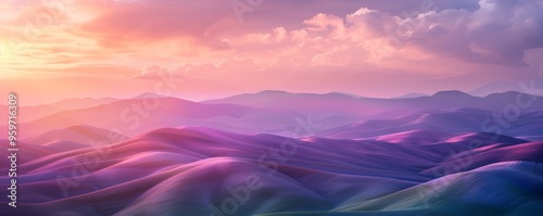 Rolling hills with a sunset and purple hues, 4K hyperrealistic photo,