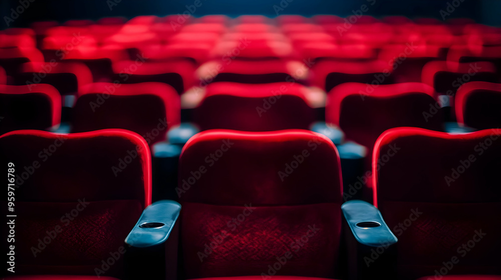 Obraz premium Red Cinema Seats Rows Empty Movie Theater Audience