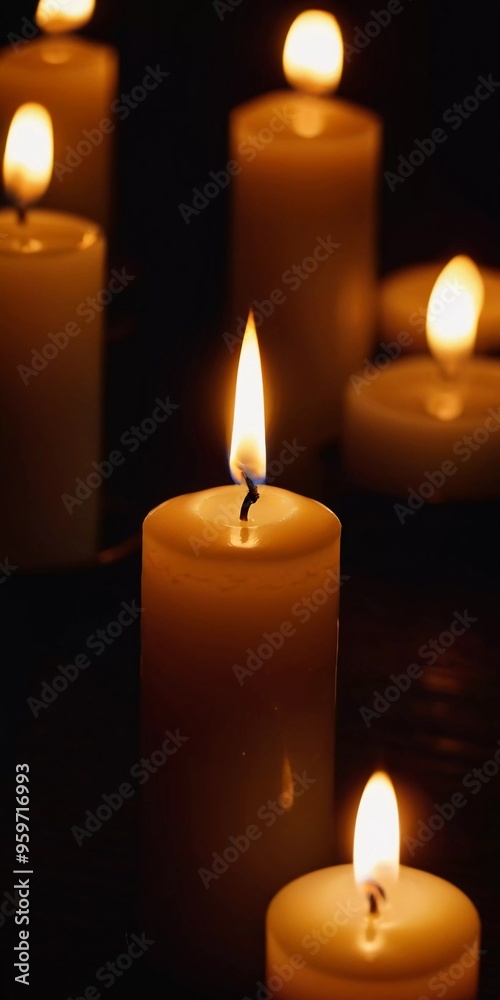 Soft light from flickering candles illuminates tranquil scene, inviting calming ambiance. Expression of regret, eternal memory and mourning. Religious ritual cult. Moments of reflection serenity. AI Soft light from flickering candles illuminates tranquil scene, inviting calming ambiance. Expression of regret, eternal memory and mourning. Religious ritual cult. Moments of reflection serenity. AI