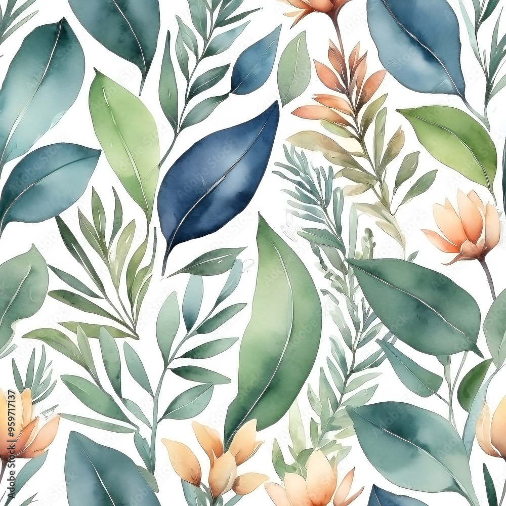 seamless Watercolor Pattern using botanical elements. seamless Watercolor Pattern using botanical elements.