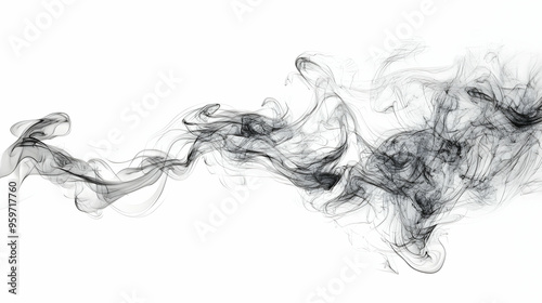 Abstract Black Smoke Swirls on White Background