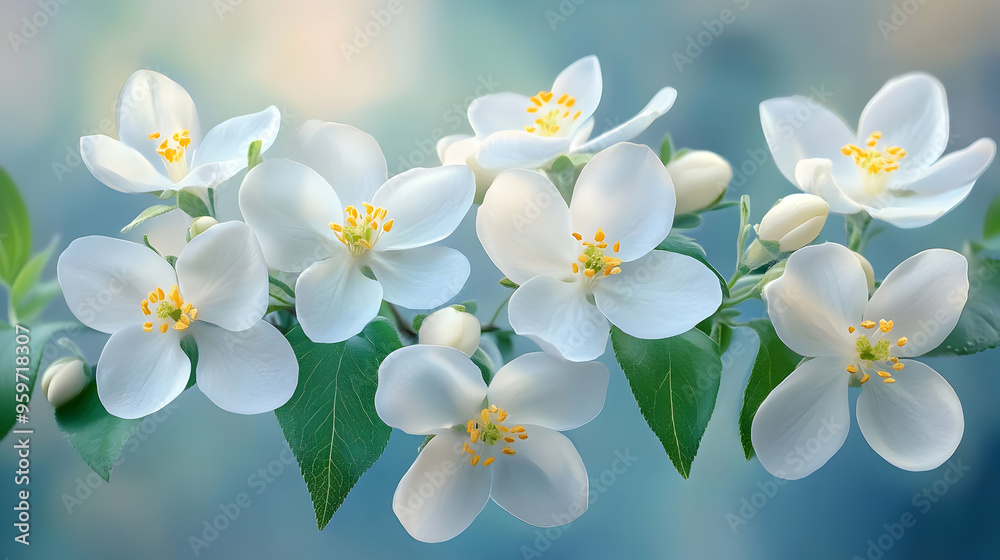 Fototapeta premium Delicate White Apple Blossoms on a Branch
