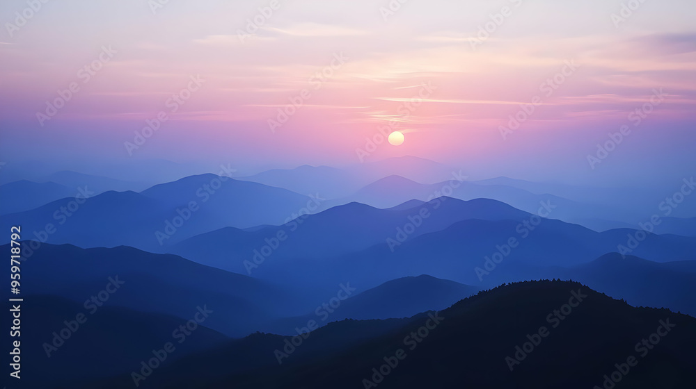 Fototapeta premium Sunset Over Mountains Blue Hour Silhouettes Landscape Photography