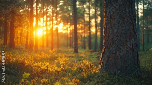 Sunrise in a Serene Forest