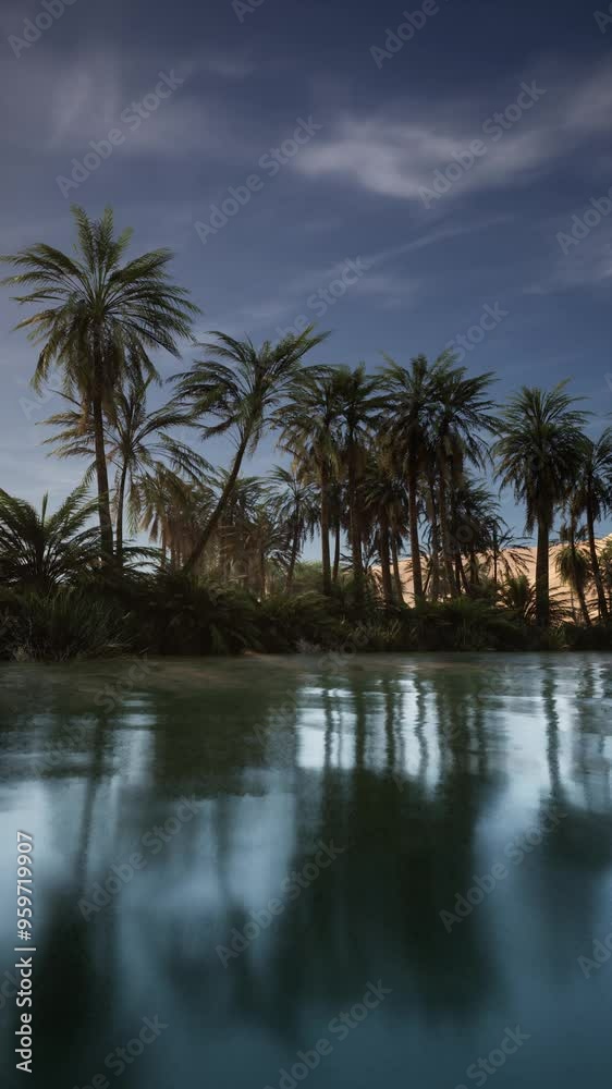 A scenic view of a body of water encircled by lush palm trees, creating a tropical oasis setting. A scenic view of a body of water encircled by lush palm trees, creating a tropical oasis setting.
